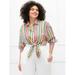 ELOQUII Elements Women's Plus Size Rainbow Stripe Tie-Front Button Down Blouse