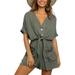 Women Summer Beach Short Sleeve Tops+Casual Short Pants Jumpsuit Romper Playsuit Outfit With Pockets Button Down Ladies Beachwear Homewear