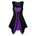 Women Punk Gothic Sleeveless Lace Up Corset Retro Party Cosplay Mini Dress Plus Size