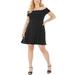 B Darlin Womens Plus Scalloped Off-The-Shoulder A-Line Dress Black