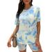 Avamo Casual Two Piece Outfits for Women Tie Dye Short Set Short Sleeve Tunic Tops and Cycling Shorts Tracksuit