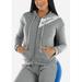 Womens Juniors Long Sleeve Stretchy Hoodie - Cozy Grey Sweater - Zip Up Hooded Sweater 10035N