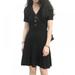 Women's Button Up Ribbed A-Line Knit Dress V Neck Short Sleeve Casual Summer Pleated Dress Mini Sun Dress,Black