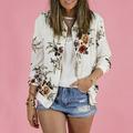 Suzicca Women Floral Print Bomber Jacket Long Sleeves Zipper Front Baseball Jacket Casual Coats