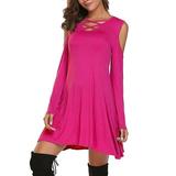 Women's Fashion Cross Neck Off Shoulder Long Sleeve Swing Tunic Dress Casual Solid Color Sexy Plus Size Dresses