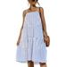 Avamo Women Casual Sleeveless Tunic Dress Buffalo Plaid Beach Party Flowy Swing Dress Loose Baggy Sundress Blue S=US 4-6