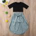 Baby Girl Toddler 2/3 Sleeve Black Crop Top + Grey Shorts Bowknot Skirts Outfits Clothes 2Pcs Set