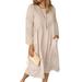 TWZH Women Casual Solid Color Crew Neck Pocket Long Sleeve Midi Dress