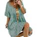Ladies Girls Evening Party Dress Flower Printed Kaftan Dress Summer Casual Loose Tunic Tops Womenâ€™s Beach Casual Fashion Cover Up Vintage Short Dress
