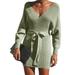 Womens Sweater Dresses Sexy V Neck Backless Long Batwing Sleeves Mini Bodycon Dress