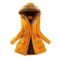 Women Winter Warm Plush Coat Long-sleeved Hooded Cotton Jacket Solid Color Light Down Tops