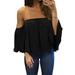 SAYFUT Juniors' Off Shoulder Flutter Sleeve Top Tee Casual Chiffon Blouse Short Sleeves Sexy Plus Size Tops L-5XL