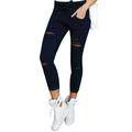 Avamo Women Casual Mid Waist Ripped Denim Jeans Raw Hem Skinny Capris Pants Jeggings Crap Trousers