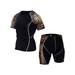 UKAP Men's Compression Set Running Gym Fitness Basketball Clothes Set Short Sleeve Shirt and Compression Shorts Tracksuits