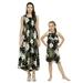 Mother & Daughter Matching Hawaii Luau Maxi Dress Girl Round Neck Ruffle in Wispy Cereus Black