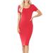 Womens Short Sleeve Bodycon Fitted Knee Length Midi Dress