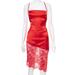 Women's Sexy Bodycon Midi Dress Elegant Lace Spaghetti Strap Party Dress Solid Color Dress Sling Dress