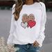 Winnereco Love Heart Round Neck Jumper Women Long Sleeve Loose Sweatshirt (White XL)