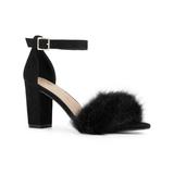 Allegra K Women's Faux Fur Block Heels Sandals