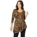 Jessica London Women's Plus Size Asymmetrical Hem Tunic W/ 3/4 Sleeves