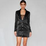 Fashion Women Suit Dress Notched Lapel Plunge Buttons Long Sleeves Fluorescent Party Blazer Casual Mini Dress