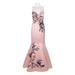 Dave & Johnny Spaghetti Strap Embroidered Cutout Back Trumpet Satin Charmeuse Dress-PINK