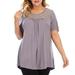 Tuscom Plus Size Tops for Womens,Lace Splicing Short Sleeve O Neck T-Shirt Casual Solid Color Tunic Pleated Tee