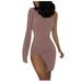 Mnycxen Women's Sexy Summer Dress Women Sexy One Shoulder Long Sleeve Tight Side Slit Party Dress Clubwear