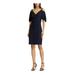 RALPH LAUREN Womens Navy Embellished Cold Shoulder Solid Short Sleeve V Neck Above The Knee Fit + Flare Evening Dress Size 8P