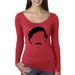 Pablo Escobar Narcos TV Leader Face Sihouette Famous People Womens Scoop Long Sleeve Top, Vintage Red, Medium