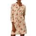 Allegra K Women's Lapel Button Down Belted Floral Shirt Dress