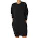 Winnereco Solid Color Long Sleeve Loose Jumper Dress Women O-neck Dresses (Black L)