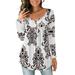 Casual Floral Print Long Sleeve Pullover Tunic Blouse Tops For Women Boho Classic Vintage Pleated Swing Henley Shirts Blouse T Shirt Paisley Flare Tunic Blouse Tee