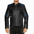 NomiLeather black leather jacket mens leather jacket and genuine leather jacket men (Black With Blue Strip ) X-Small