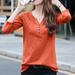 Women's Slub Cotton Long-Sleeved T-shirt Tops Loose Plus Size Solid Color Base Shirt