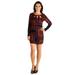 24seven Comfort Apparel Abstract Print Three Keyhole Neckline Long Sleeve Mini Dress