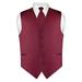 Men's Dress Vest & Skinny NeckTie Solid Burgundy Color 2.5" Neck Tie Set