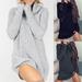 Yesbay Women Solid Color Turtleneck Long Sleeve Casual Loose Knitted Sweater Dress,Grey