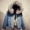 Women Winter Warm Denim Jacket Faux Fur Collar Casual Denim Trucker Jacket Coat New