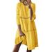 Tailored Women Boho Solid Crew Neck Dresses Hollow Out Splice 3/4 Sleeve Mid-Long Dresses