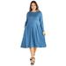 24/7 Women's Plus Size Comfort Apparel Long Sleeve Fit and Flare Plus Size Midi Dress