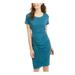 ULTRA FLIRT Womens Aqua Ruched Short Sleeve Jewel Neck Above The Knee Sheath Dress Size XXS