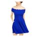 B DARLIN Womens Blue Solid Off Shoulder Short Fit + Flare Dress Size 1\2