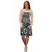 Peach Couture Women's Knee Length Multicolor Exotic Smocked Printed Summer Dress (Floral Grey White XL)