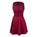 Double Zero Wine Colored Semi Casual Skater Style Dress With Faux Leather Trim