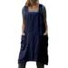 Avamo Womens Sleeveless Apron Casual Dress Casual Pinafore Working Apron Stuff Aprons with Pockets Navy Blue L(US 10-12)