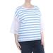 RALPH LAUREN Womens White Lace Striped Bell Sleeve Jewel Neck Top Size XL