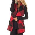 Womens Collar Waistcoat Plaid Jacket Duster Coats Ladies Outwear Loose Cardigan