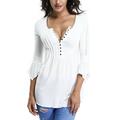 MISS MOLY Peasant Tops for Women Bell Sleeve Lace Shirt Henley Button Blouse Elegant White M