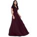 KOH KOH Long V-Neck Flowy Cap Short Sleeve V-Neck Bridesmaid Wedding Guest Party Formal Summer Sundress Tall Gown Maxi Dress Dresses For Women Maroon Wine Red XX-Large US 18-20 NT074